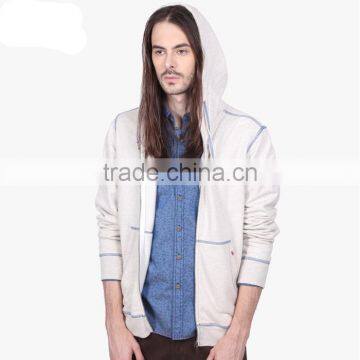 Fashionable plain white comfortable zipper hoodie