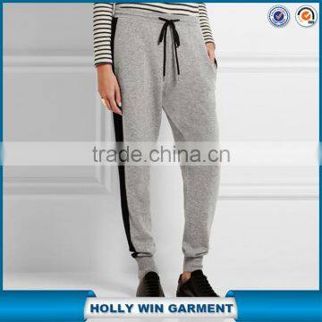Women side stripe gray and black terry running pants