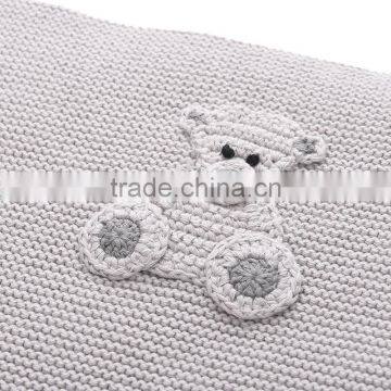 Grey Organic Cotton Baby Blanket With Crochet Little Bear photo-4