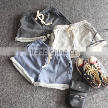 High Quality Summer Womens Sports Shorts Casual Shorts Pure Cotton Terry Flanging Wide-legged Pants photo-2