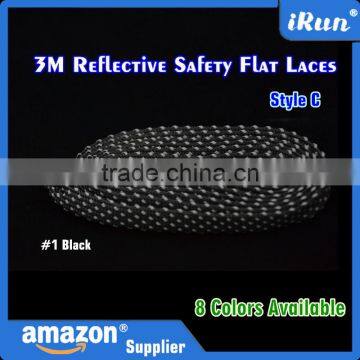 3M Black Fully Laced Reflective Flat Laces - 8 Colors and 3 Lengths Available Reflective Laces - 3M Reflective Style Shoelaces