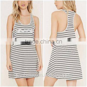 2016 Wholesale scoop neck stripe custom print New York night dress women