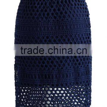 2016 Guangzhou Shandao New Arrival Summer Fashion Design Plain Dyed Navy Knee Length Net Cotton Skirt Women photo-5