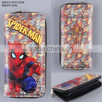 High quality america movie spider man anime fancy colorful pu leather long wallets