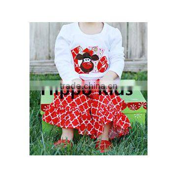 New fashion girls reindeer shirt and quatrefoil pants kids clothing wholesale girls christmas outfits