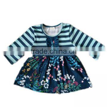 2016 hoe selling style floral pattern long sleeve dress stripe baby fashion dress