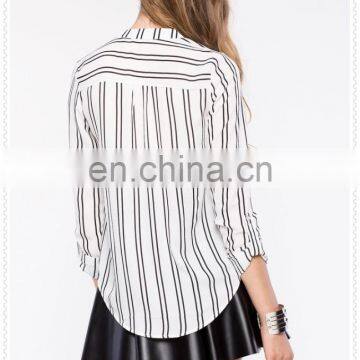Latest Fashion Ladies Vertical Stripe Office Blouse Designs Low Price photo-3