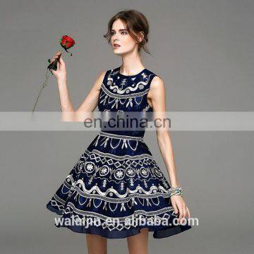 Ladies fashion embroidery skater dress sleeveless holiday dress designs