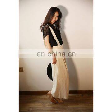 Women Wide Leg Two Braces White Simply Design Pants photo-2