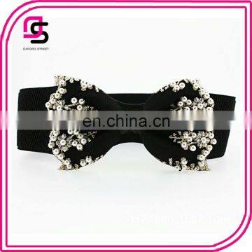 Yiwu factory top sale bowknot pearl extra wide elastic corset belt