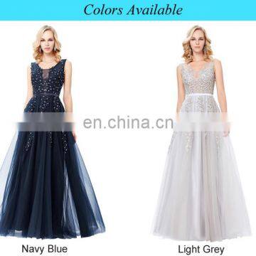 Grace Karin Elegant Deep V-Back Soft Tulle Netting Sleeveless Long Navy Blue Evening Dress 8 Size US 2~16 GK000130-1 photo-6