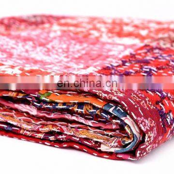 Indian Handmade Patchwork Kantha Quilt Bedspread Throw Cotton Queen Size Blanket photo-3