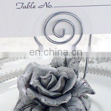 Pewter Finish Rose Place Card Holder