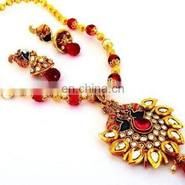 South indian gold plated pendant set-Indian ethic jewellery-Indian fashion imitation jewelry-kundan jewelry