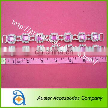 Square pink and clear rhinestone diamond connector for bikini swimwear