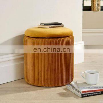 Reatai Home Furniture Round Pink Velvet Seat Cover Storage Luxury Velvet Ottoman Stool
