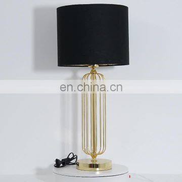 Top sale hotel home desk decoration metal gold study table lights with black lampshade