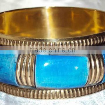 Blue Color Bone Designer Bangle With Brass Frame 11825