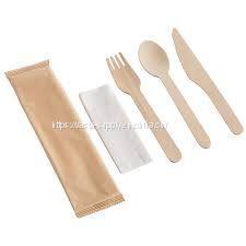 FSC certified disposable wood forks wooden knife fork spoon eco friendly 6inch birch wood cutlery kit