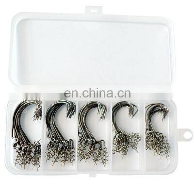 Fishing Offset Crank Worm Hook 4# 2# 1# 1/0 2/0 Barbed Hooks With Lock Pin photo-2