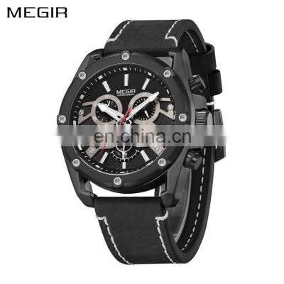 MEGIR 2120 Men's Chronograph Analog Watches Leather Band Calendar Fashionable Style Luxury Quartz Watch