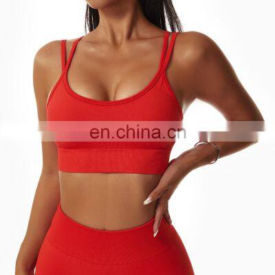 Seamless Double Shoulder Straps Yoga Tops Factory Sale Sexy Backless Fitness Sports Bras