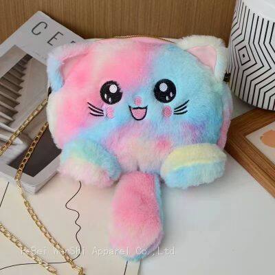 19Autumn and winter plush bag cute one shoulder oblique straddle bag animal bag super cute cat bag wholesale