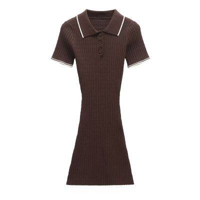 Vestido mini de punto para mujeres con cuello polo de manga corta en estilo europeo y estadounidense
