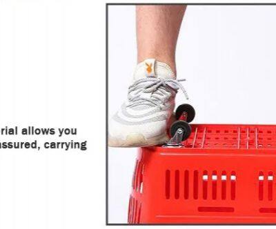Plastic Supermarket Shopping Basket With Telescopic Handle With Wheels Plastic Crate photo-4