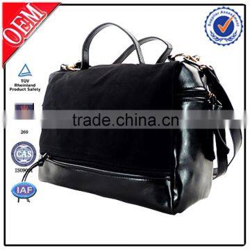 black cosmetic leather travel tote bag with fur bag