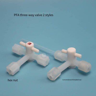 teflon pfa (polytetrafluoroethylene) three - way valve, 1/4 inch, acid - and alkali - resistant, high - temperature - resistant with hexagonal nut