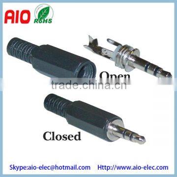 3.5mm 1/8'' Stereo Male Plug Connector with Plastic Hood, Solder Type