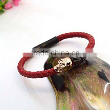 China Jewelry Factory Wholesale Leather Bracelet With Custom Skull Charms photo-3