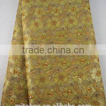 New arrive African high quality organza lace fabric with sequins OG0180gold