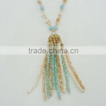 FASHION MULTI COLOR GLASS BEADED TASSEL NECKLACE photo-2