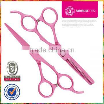 Pink Teflon Coating Convex-edge Stainless Steel barber scissors set