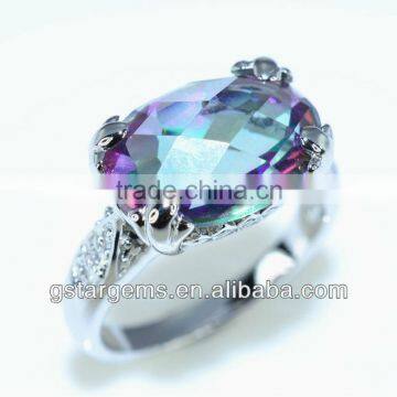 925 Sterling Silver Heart Shape Mystic Quartz CZ Rhodium Plated Ring Hong Kong Wholesale Jewelry Semi Precious Stone