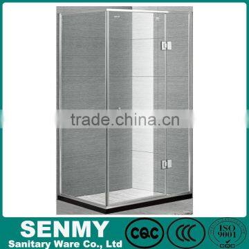 Guangdong square 90*90 or 100*100 aluminium frame matte glass outside opened 3 panel bathroom shower enclosure with seat