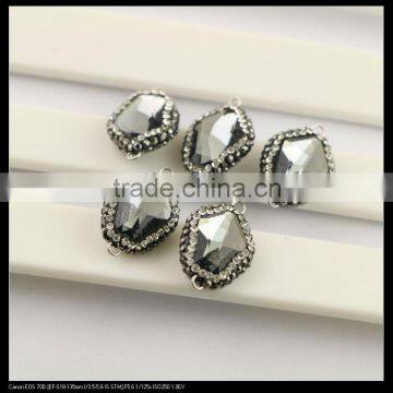 LFD-0089B wholesale Polygon Shape Faceted Crystal Glass Connector Beads, with Crystal Paved Glass Beads Charms