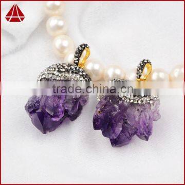 Pave beads wholesale gemstone pendant, aura quartz pendant, fashion raw stone gold dipped amethyst pendants
