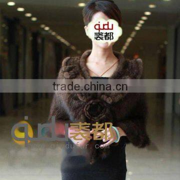 QD10885 Wholesale Knitted Mink Fur Lady Shawl QIUDU FUR