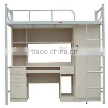 School Furniture Dormitory Steel Bunk Bed With Computer Desk and Cabinet