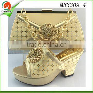 woman gold shoes italian shoe and bag set for ladies low heels wedge shoes