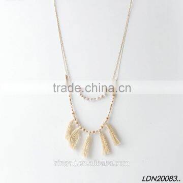 Fashion Long Cream Stone Bead Tassel Necklace photo-3
