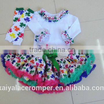 Kids Clothes Four Leaf Cover Print Boutique Long Sleeves Top With Petti Skirt photo-2