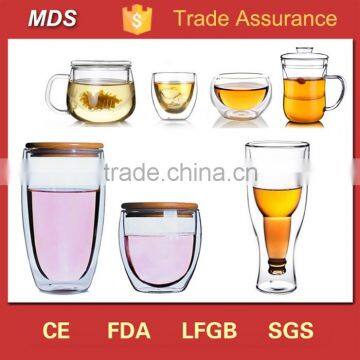 Egg shaped 450ml high borosilicate double wall glass cup