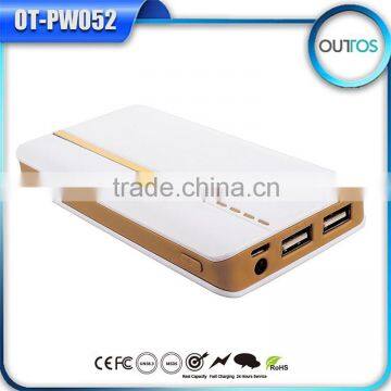 2015 New dual usb output 8000mAh portable power bank with torch