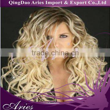 Blonde Curly Synthetic Hair Lace Front Wig Long 26"Resistant Fiber Free Shipping