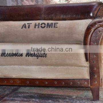 Vintage Industrial Furniture Jodhpur ,Industrial Canvas Leather Two Seater Sofa photo-2