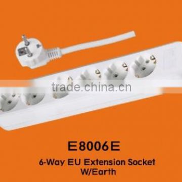 6-way/2 pin Extension Socket/EU Standard/Ground